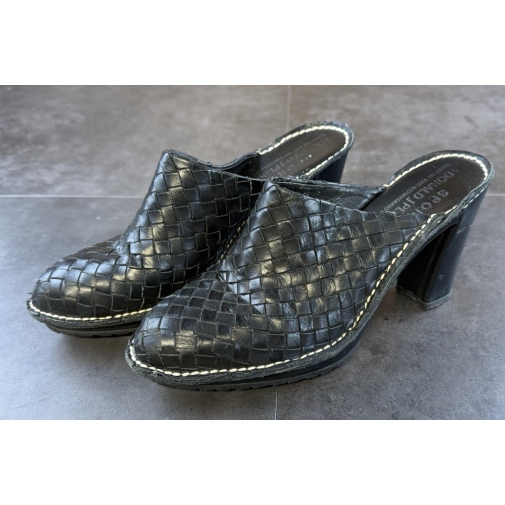 Donald J Pilner Women's Busy Black Leather Woven Mule/Clog Slip on Size 7